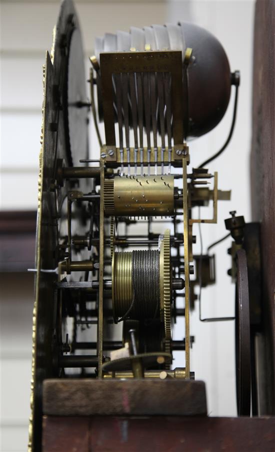 A George III inlaid mahogany eight day chiming longcase clock, 7ft 7in.